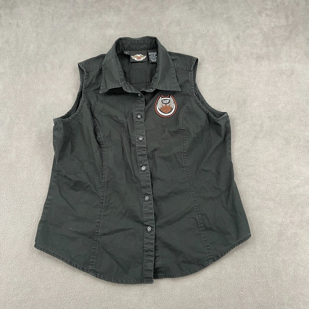 Harley-Davidson 105th Anniversary Shirt Womens Large Black Sleeveless Button Up